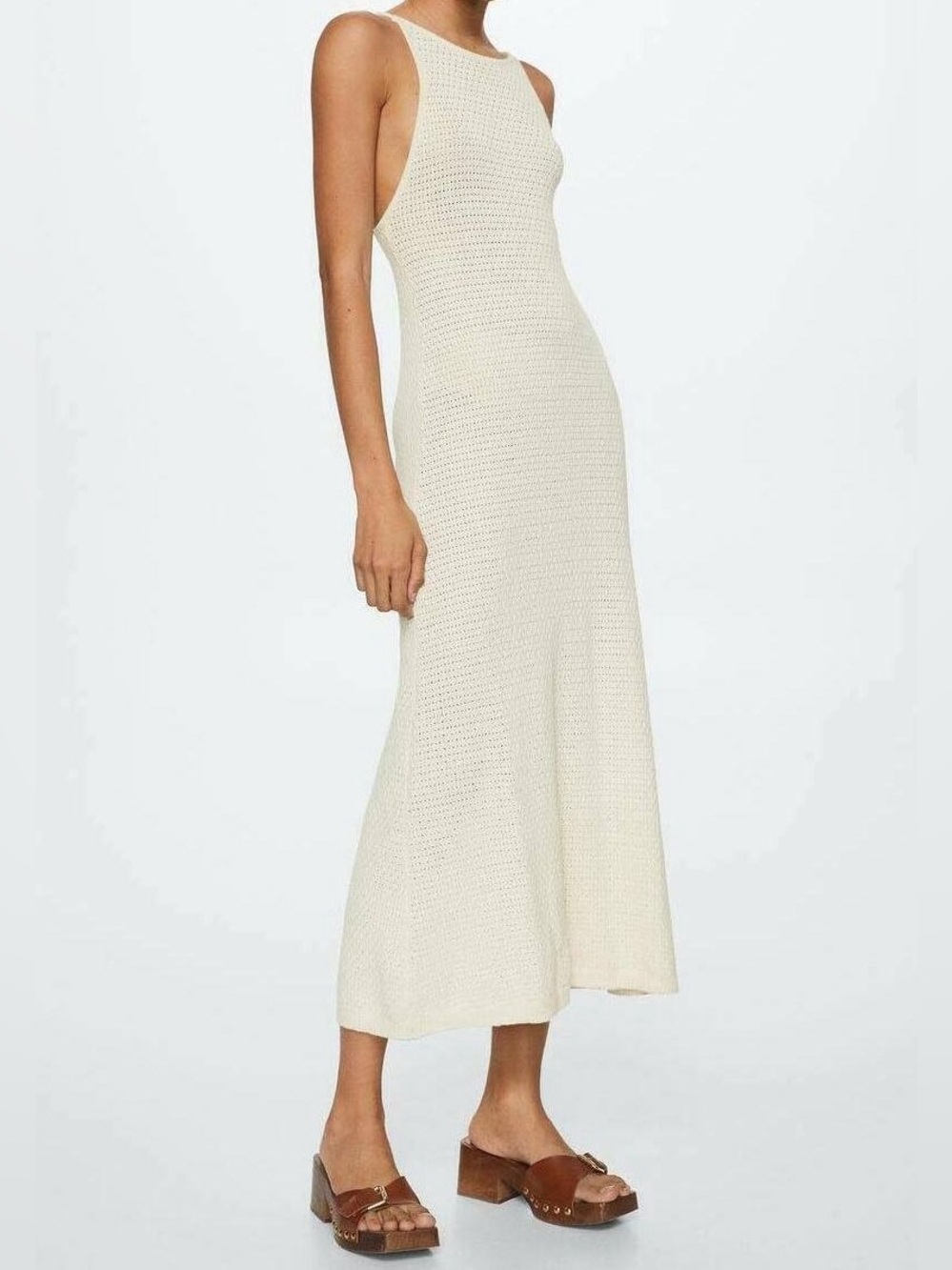 NWT MANGO Knit Maxi Dress Medium High Neck Crochet